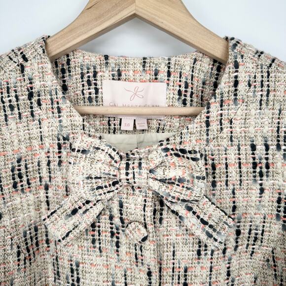 Gal Meets Glam Paige Tweed Jacket Button Front Bow Cropped Blazer - Picture 8 of 16